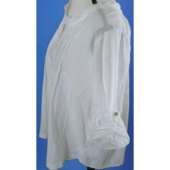Organic Rags Blouse Size M White Pleaded  3/4 Sleeve Cotton Italy - Picture 6 of 8